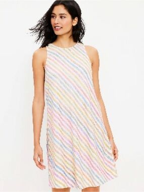 🌈☁️EUC Lou & Grey “Rainbow🌈Striped White☁️Tank Swing Dress" Texture😍🤗🥰 Sz XL